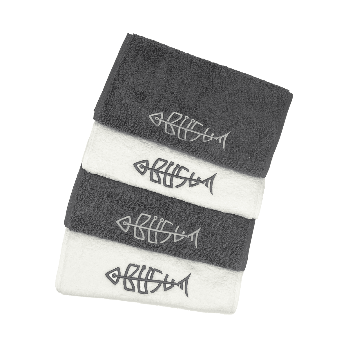 Mockup Gaestehandtuch Buesumfisch Weiss und Anthrazit