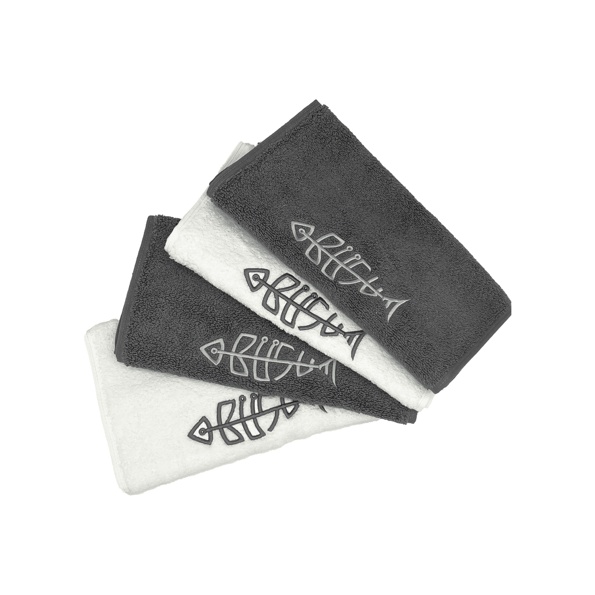 Mockup Gaestehandtuch Buesumfisch Weiss und Anthrazit Bild 2